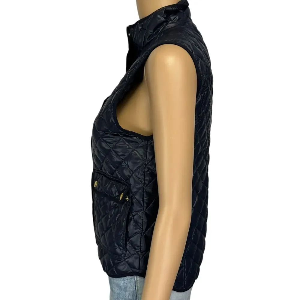 J. Crew Shiny Quilted Field Puffer Down Vest Navy Blue E1014 Petite Size PXS